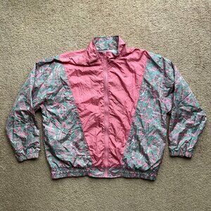 Active Exchange Windbreaker Womens Petite Large Full Zip Mock Neck Pink Grey Vtg
